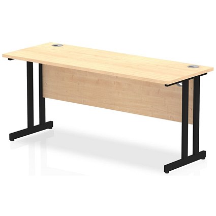 Impulse 1600mm Slim Rectangular Desk, Black Cantilever Leg, Maple