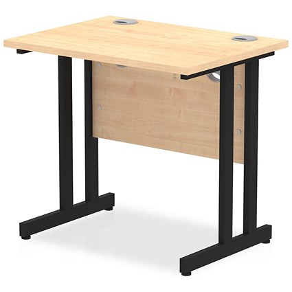 Impulse 800mm Slim Rectangular Desk, Black Cantilever Leg, Maple