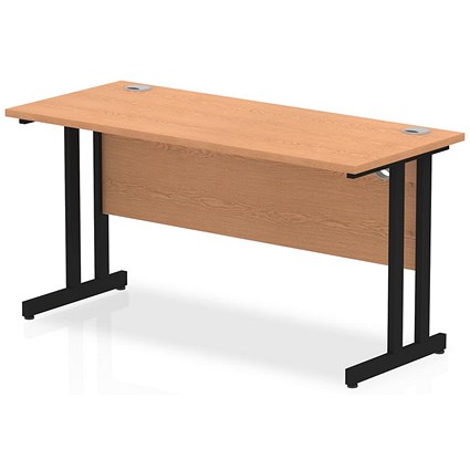 Impulse 1400mm Slim Rectangular Desk, Black Cantilever Leg, Oak