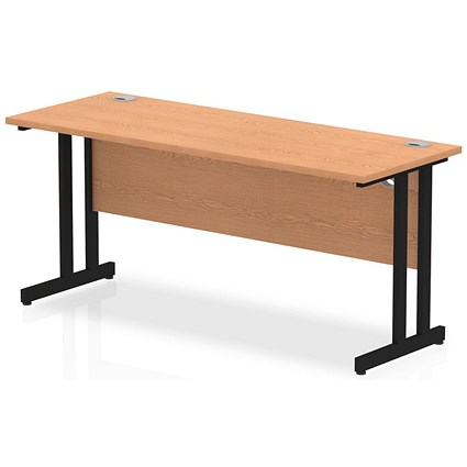 Impulse 1600mm Slim Rectangular Desk, Black Cantilever Leg, Oak