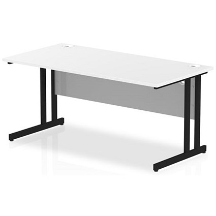 Impulse 1600mm Rectangular Desk, Black Cantilever Leg, White
