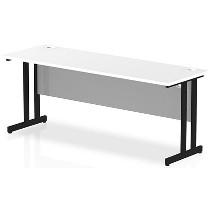 Impulse 1800mm Slim Rectangular Desk, Black Cantilever Leg, White