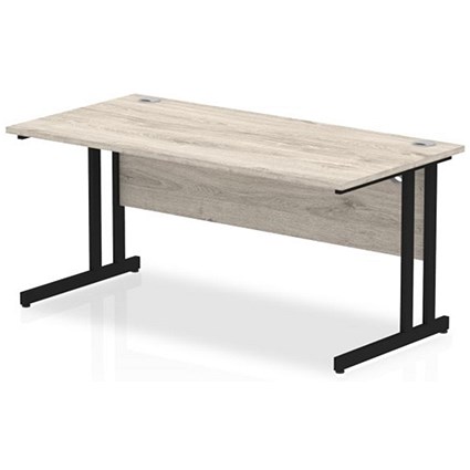 Impulse 1600mm Rectangular Desk, Black Cantilever Leg, Grey Oak