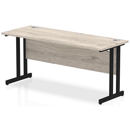 Impulse 1600mm Slim Rectangular Desk, Black Cantilever Leg, Grey Oak Impulse 1600mm Slim Rectangular Desk, Black Cantilever Leg, Grey Oak