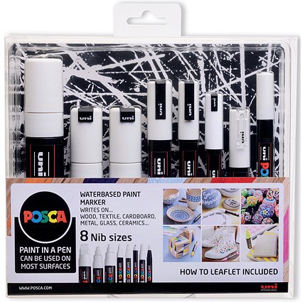 Posca Uni Posca Paint Marker Set 8 Nib Sizes White (Pack of 8)