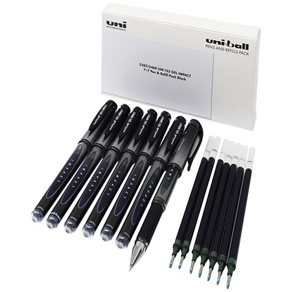 Uni-Ball Gel Impact UM-153 7 Pen/7 Refill Black (Pack of 14)
