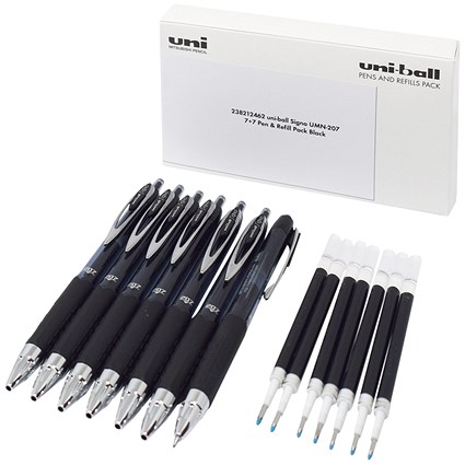 Uni-Ball Signo UMN207 7 Pen/7 Refill Pack Black (Pack of 14)