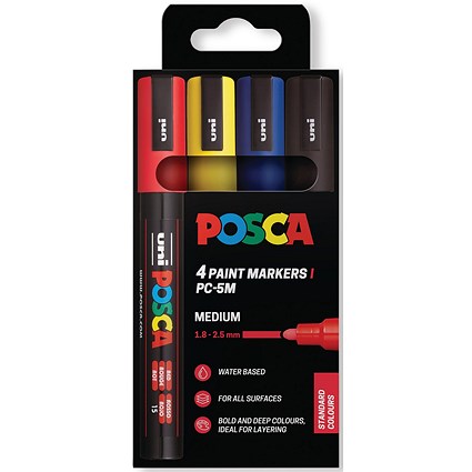 Posca 5M Paint Markers Medium Assorted (Pack of 4)