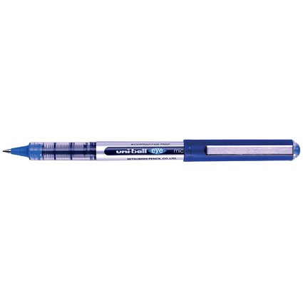 Uni-Ball Eye UB150 Rollerball Pen, Micro, 0.5mm Tip, 0.2mm Line, Blue, Pack of 12
