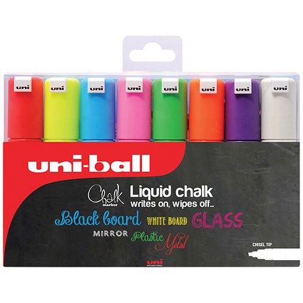 Uniball PWE-8K Chalk Marker Chisel Broad Assorted (Pack of 8)