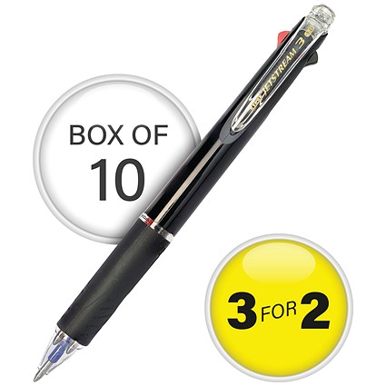 Uni-Ball Jetstream Black Barrel 3 Colour Pen Medium (Pack of 10) 3For2