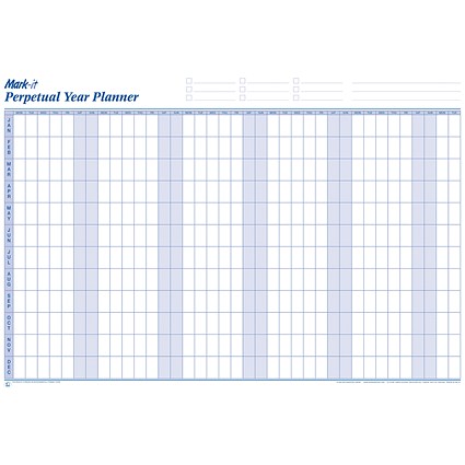 Mark-It Perpetual Year Planner, Laminated With Repositionable Date Strips, 900x600mm