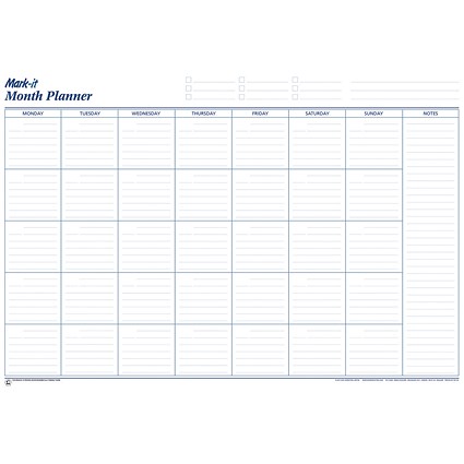 Mark-it Month Planner, Laminated with Notes Column, 900x600mm