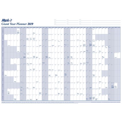 Mark-it 2019 Giant Year Planner, Unmounted, 1170x840mm