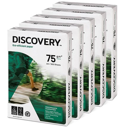 Discovery A4 Everyday Paper, White, 75gsm, Box (5 x 500 Sheets)