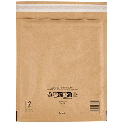 Sealed Air Bubble Lined Postal Bag, E2 220x260mm, Gold, Pack of 100
