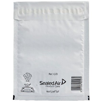 Mail Lite Tuff Bubble Lined Postal Bag Size C/0 150x210mm White (Pack of 100) 103015250