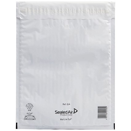 Mail Lite Tuff Bubble Lined Postal Bag Size G/4 240x330mm White (Pack of 50) 103015253