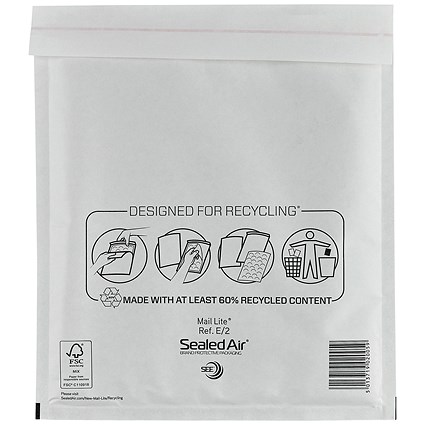 Mail Lite Bubble Lined Postal Bag, White, 220x260mm, Pack of 100