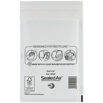 Mail Lite Bubble Postal Bag, B/00 120x210mm, White, Pack of 100 Mail Lite Bubble Postal Bag, B/00 120x210mm, White, Pack of 100