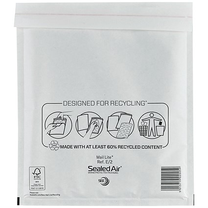 Mail Lite Bubble Postal Bag, E/2 220x260mm, White, Pack of 100 Mail Lite Bubble Postal Bag, E/2 220x260mm, White, Pack of 100
