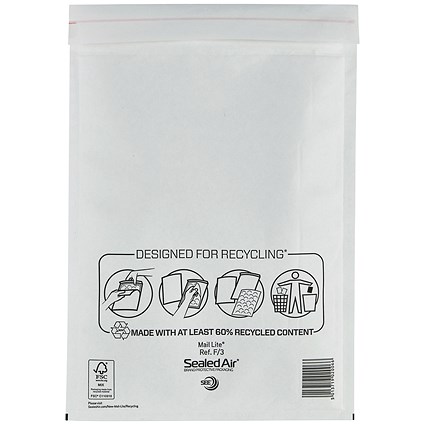 Mail Lite Bubble Postal Bag, F/3 220x330mm, White, Pack of 50 Mail Lite Bubble Postal Bag, F/3 220x330mm, White, Pack of 50