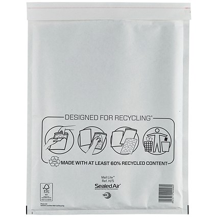 Mail Lite Bubble Postal Bag, H/5 270x360mm, White, Pack of 50