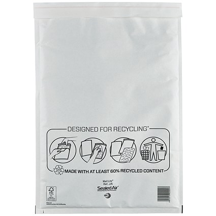 Mail Lite Bubble Postal Bag, J/6 300x440mm, White, Pack of 50