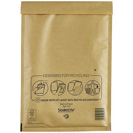 Mail Lite Bubble Postal Bag, Size F/3 220x330mm, Gold, Pack of 50 Mail Lite Bubble Postal Bag, Size F/3 220x330mm, Gold, Pack of 50