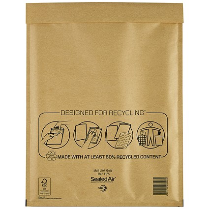 Mail Lite Bubble Postal Bag, Size H/5 270x360mm, Gold, Pack of 50 Mail Lite Bubble Postal Bag, Size H/5 270x360mm, Gold, Pack of 50