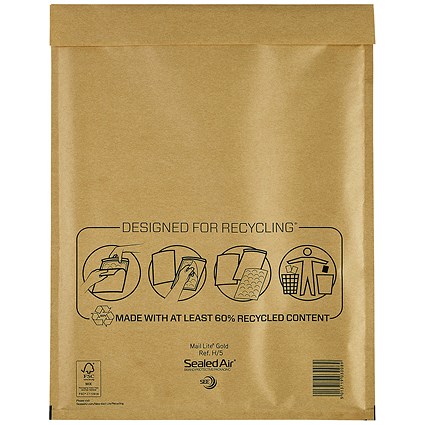 Mail Lite Bubble Lined Postal Bag, Gold, 270x360mm, Pack of 50