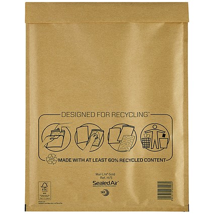 Mail Lite Bubble Lined Postal Bag, Gold, 270x360mm, Pack of 50