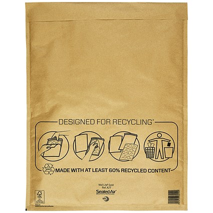 Mail Lite Bubble Lined Postal Bag, Gold, 350x470mm, Pack of 50