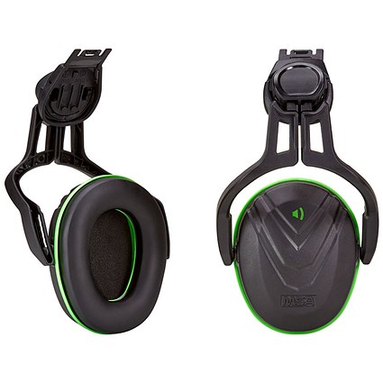 MSA V-Gard Helmet Attachment Ear Defenders, Black & Green