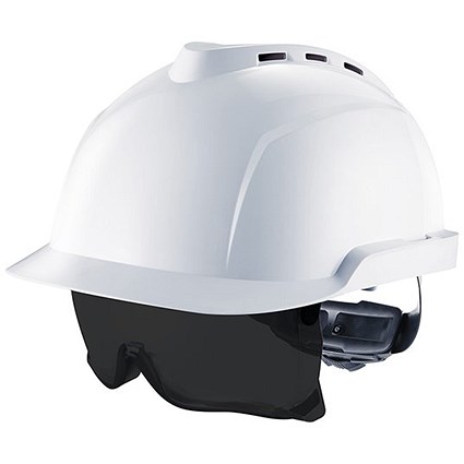 MSA V-Gard 930 Vented Helmet with Integrated Tinted Eye Protection, White MSA V-Gard 930 Vented Helmet with Integrated Tinted Eye Protection, White