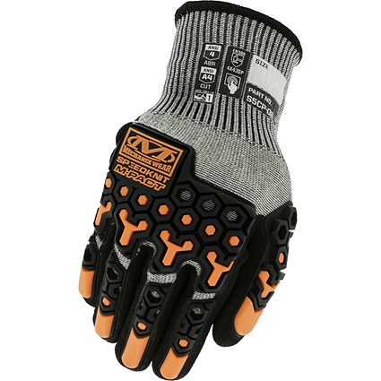 Mechanix Speedknit M-Pact Gloves, Grey/Black W/Orange, XL