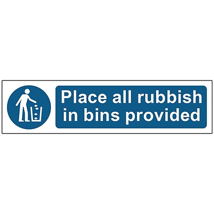 MyCafe Place All Rubbish Bins Sign Self Adhesive PP 200x50