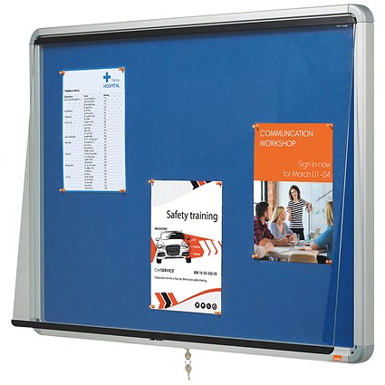 Nobo Premium Plus Felt Lockable Notice Board, 9xA4, W708xH969xD43mm, Blue