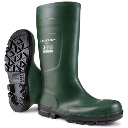 Dunlop Work-It Full Safety PVC Wellington Boots, Green, 7