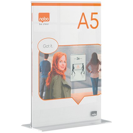 Nobo Counter Top Acrylic Freestanding Poster Frame, A5, Clear