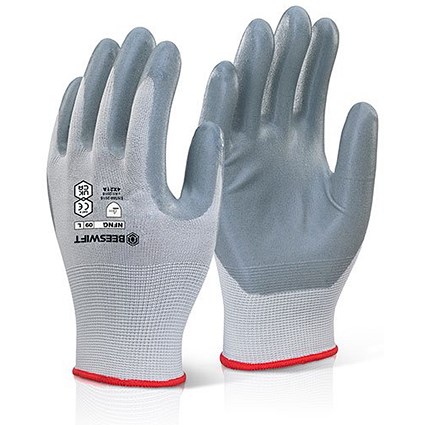 Beeswift Nitrile Foam Nylon Gloves, Grey, Medium Beeswift Nitrile Foam Nylon Gloves, Grey, Medium