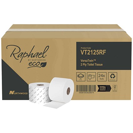 Raphael 2-Ply VersaTwin Toilet Roll, 125m, Pack of 24