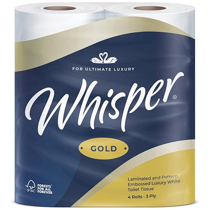 Whisper Gold Toilet Roll 3-Ply 170 Sheets Per Roll 4x10 (Pack of 40) TLGOLD