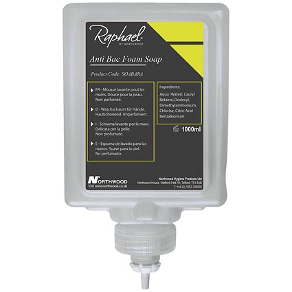 Raphael Anti Bac Foam Soap, 1 Litre, Clear, Pack of 6