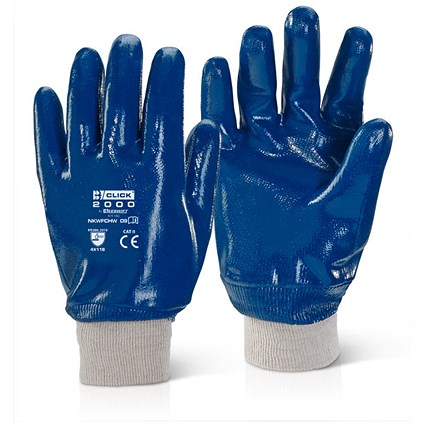 Beeswift Nitrile Knitted Wrist Fully Coated Heavy Weight Gloves, Blue, XL, Pack of 10