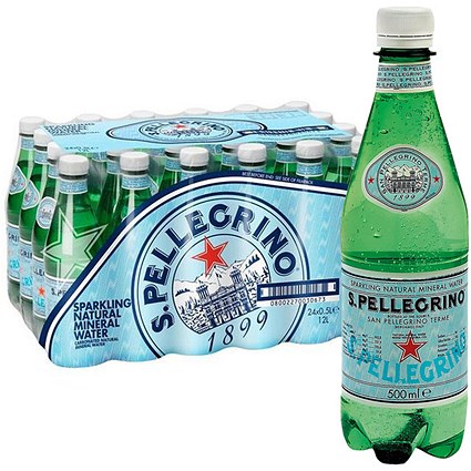 San Pellegrino Sparkling Natural Mineral Water 500ml Bottles (Pack of 24)