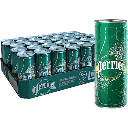 Perrier Sparkling Water, Cans, 250ml, Pack of 35