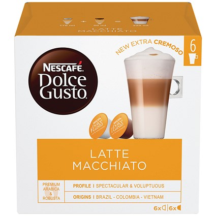 Nescafe Dolce Gusto Latte Macciato Capsules, 16 Capsules, Pack of 3