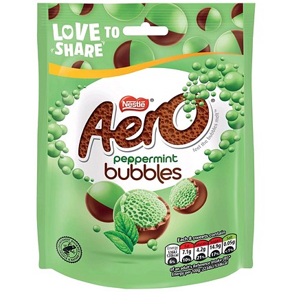 Nestle Aero Bubbles Peppermint Milk Chocolate Sharing Bag, 92g Nestle Aero Bubbles Peppermint Milk Chocolate Sharing Bag, 92g