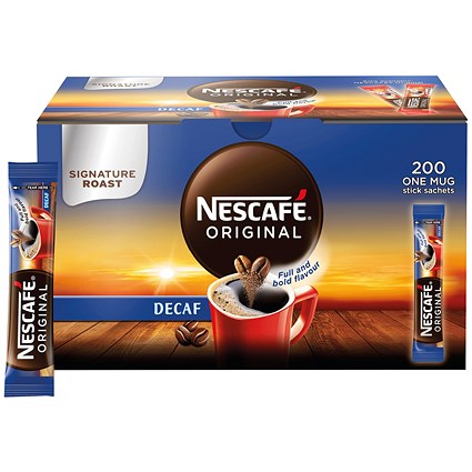 Nescafe Original Instant Decaffeinated Coffee Sachet Sticks - Pack of 200